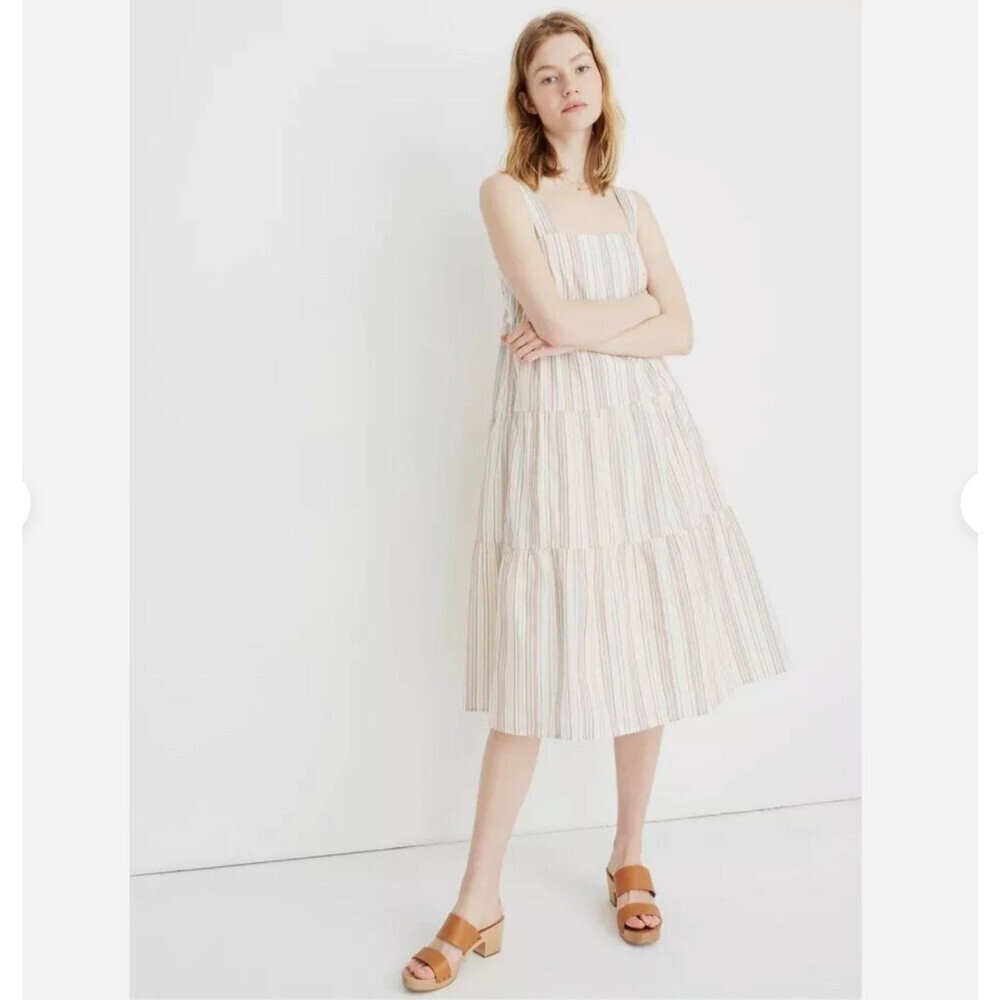 Madewell Striped Tiered Midi Dress Soft Girl Coquette Academia Fits Sz 4
